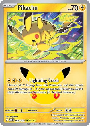 ME 30th Celebration  051/128 Pikachu  - Holofoil - Pikachu Rare
