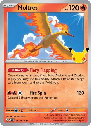 ME 30th Celebration  011/128 Moltres  - Holofoil - Common