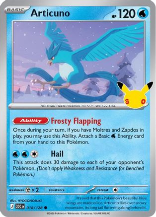 ME 30th Celebration  018/128 Articuno  - Holofoil - Common