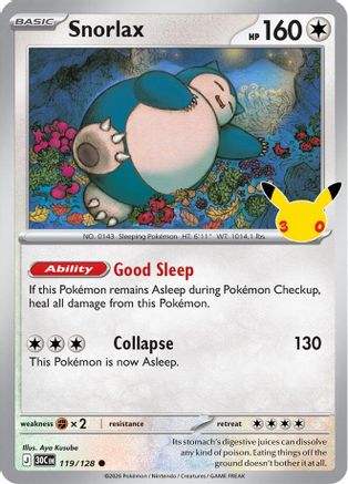 ME 30th Celebration  119/128 Snorlax  - Holofoil - Common