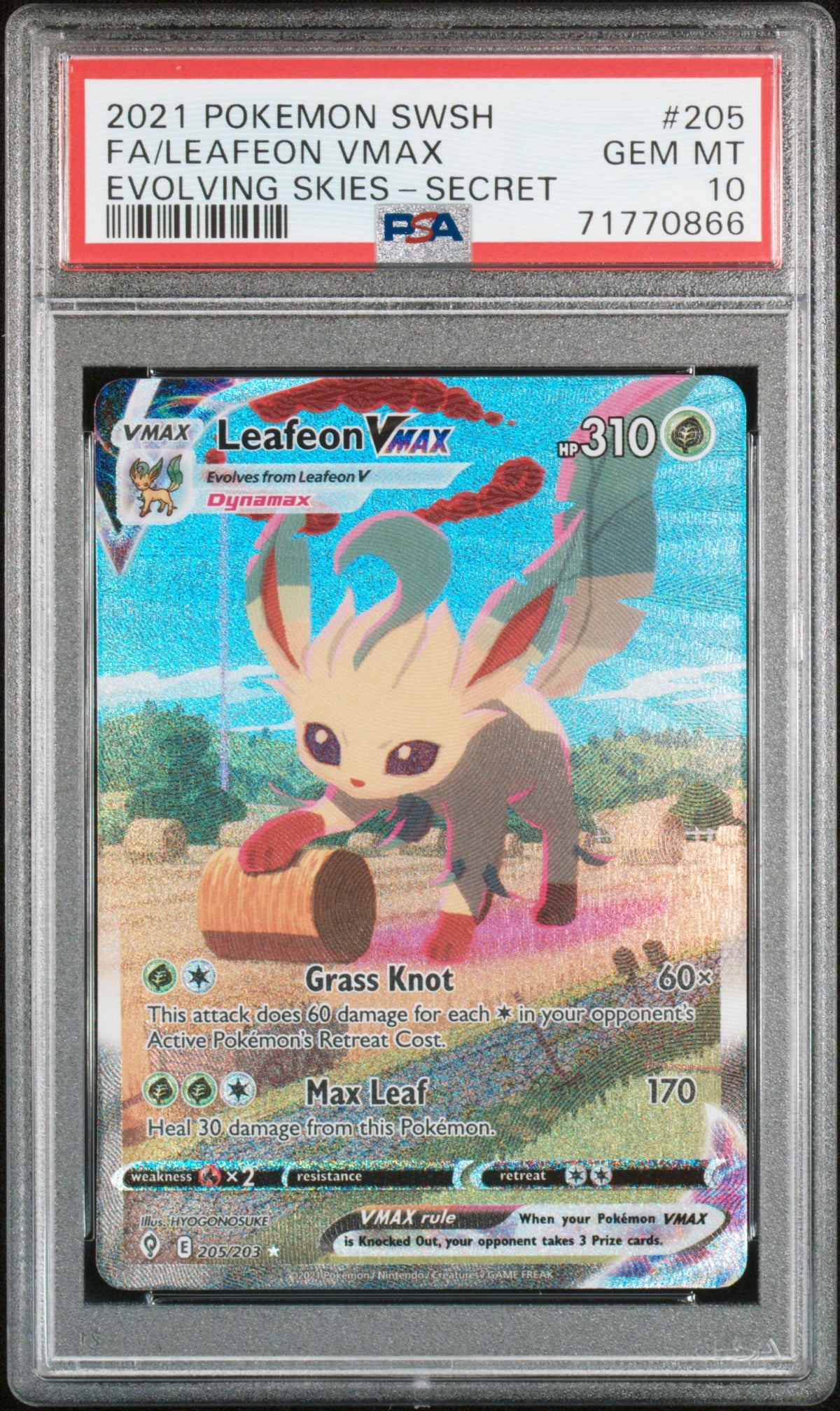 SWSH07 Evolving Skies  205/203 PSA10 #71770866 Leafeon VMAX (Alternate Art Secret)  - Holofoil - Secret Rare