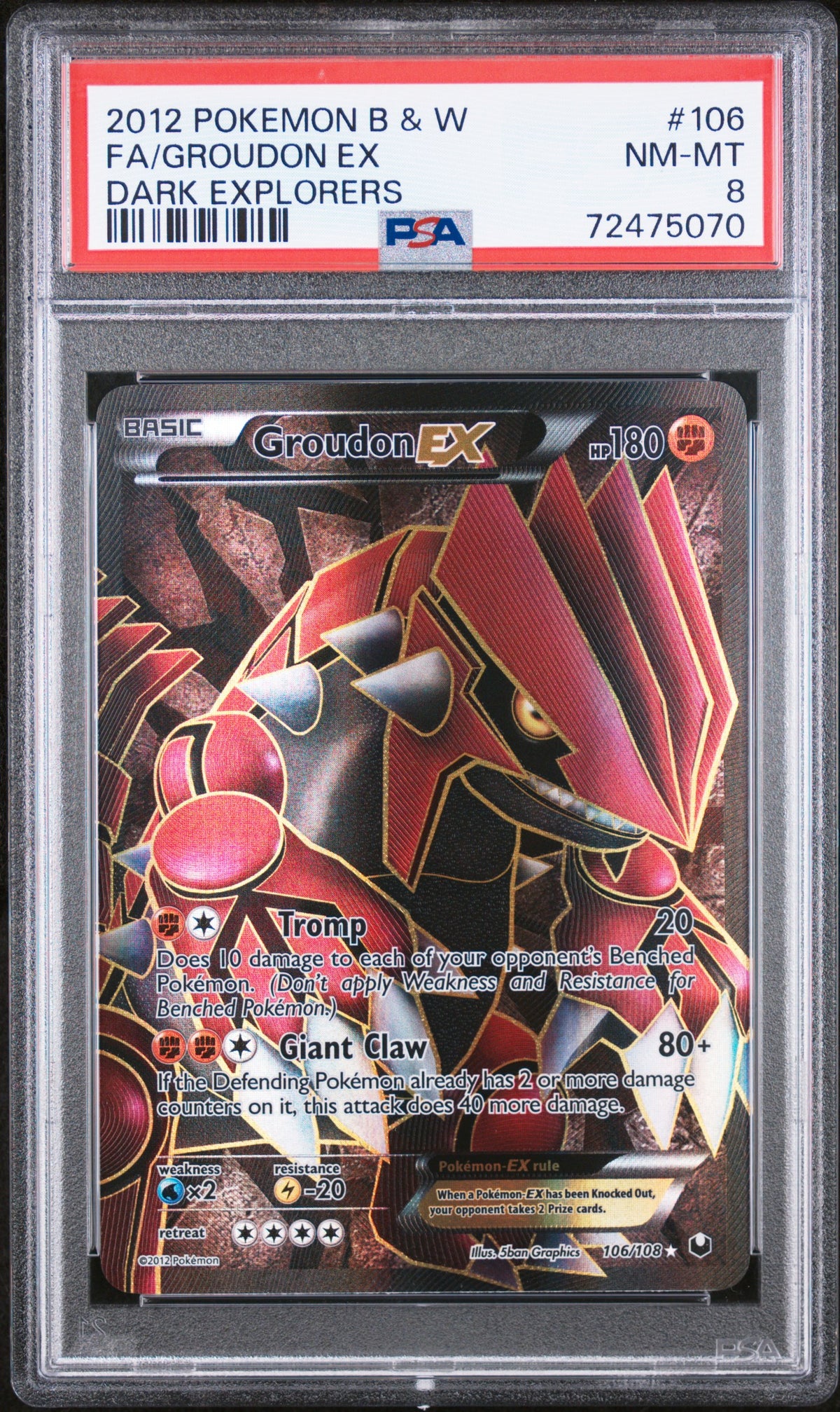 Dark Explorers  106 PSA8 #72475070 Groudon EX (106 Full Art)  - Holofoil - Ultra Rare