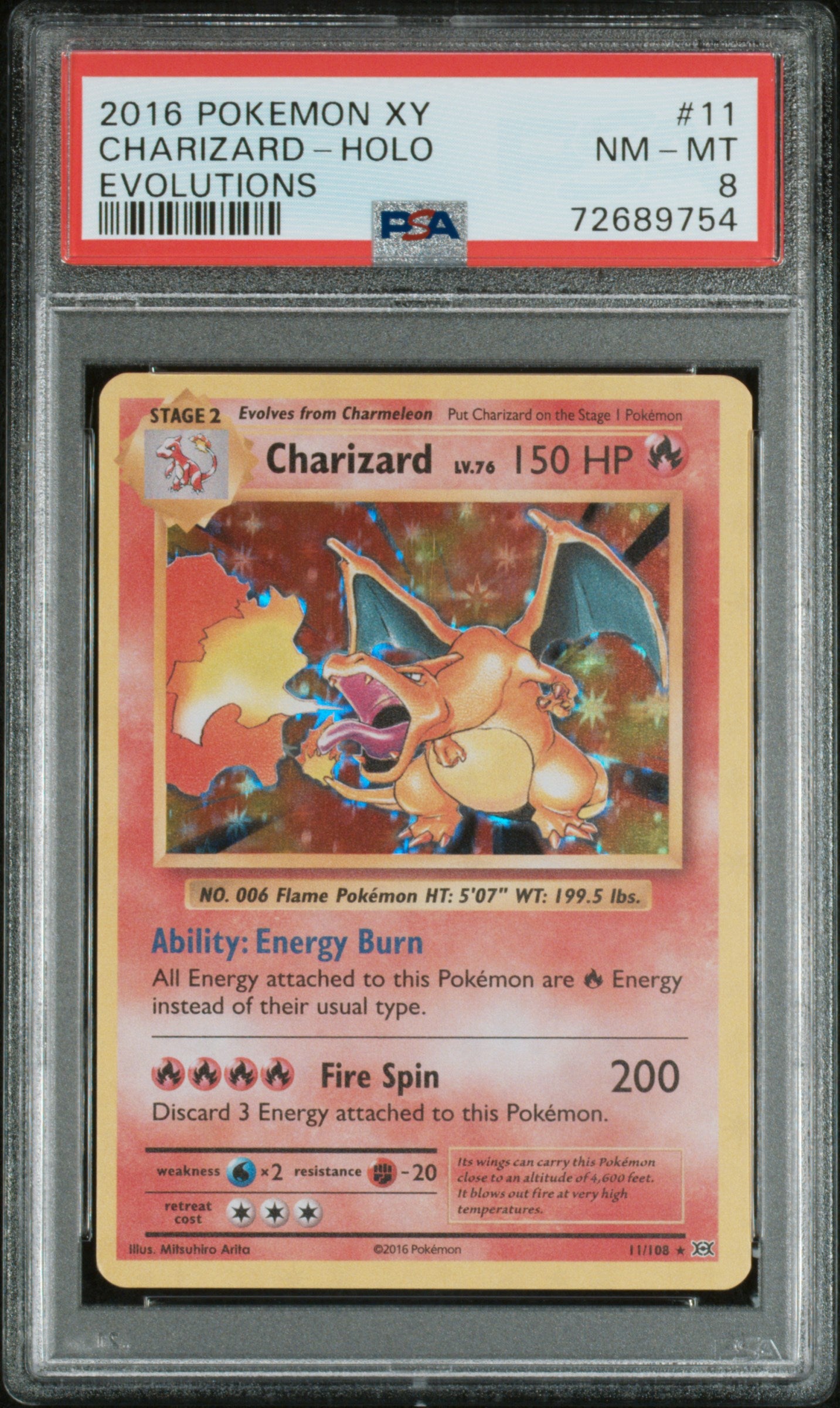 XY  Evolutions  011/108 PSA8 #72689754 Charizard  - Holofoil - Holo Rare