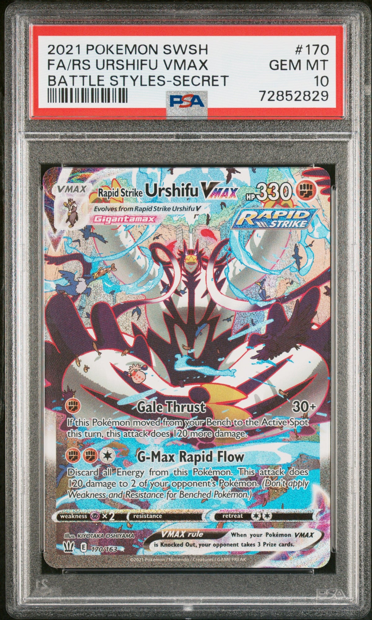 SWSH05 Battle Styles  170/163 PSA10 #72852829 Rapid Strike Urshifu VMAX (Alternate Art Secret)  - Holofoil - Secret Rare