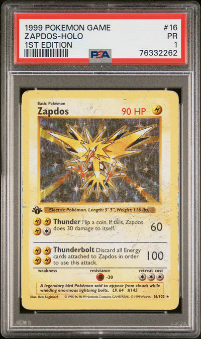 Base Set Shadowless  016 PSA1 #76332262 Zapdos  - 1st Edition Holofoil - Holo Rare