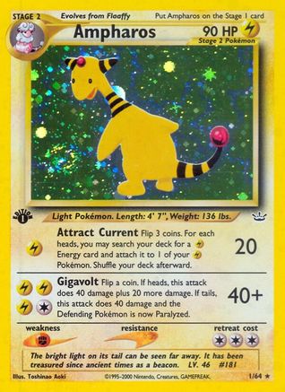 Neo Revelation  001/64 Ampharos  - 1st Edition Holofoil - Holo Rare