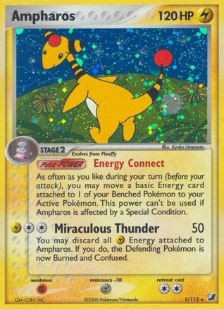 Unseen Forces  001 Ampharos  - Holofoil - Holo Rare