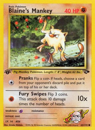 Gym Challenge  063/132 Blaine's Mankey  - Unlimited - Common