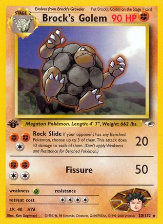 Gym Heroes  020/132 Brock's Golem  - 1st Edition - Rare