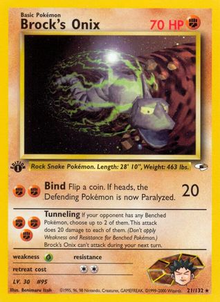 Gym Heroes  021/132 Brock's Onix (21)  - 1st Edition - Rare