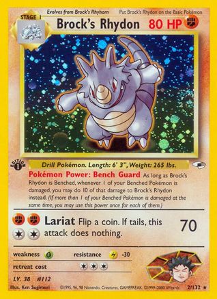 Gym Heroes  002/132 Brock's Rhydon  - Unlimited Holofoil - Holo Rare