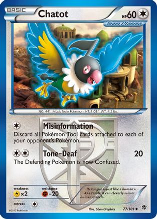 Plasma Blast  077 Chatot (Team Plasma)  - Reverse Holofoil - Uncommon