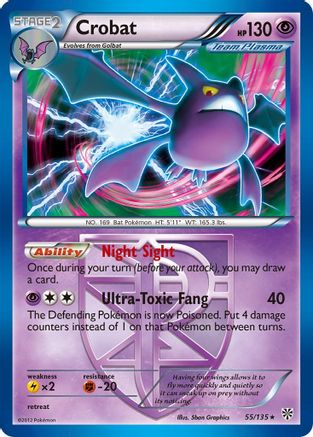 Plasma Storm  055/135 Crobat (Team Plasma)  - Reverse Holofoil - Holo Rare