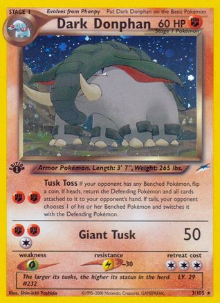 Neo Destiny  003 Dark Donphan  - Unlimited Holofoil - Holo Rare