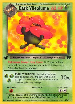 Team Rocket  030/82 Dark Vileplume (30)  - 1st Edition - Rare