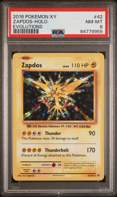 XY  Evolutions  042/108 PSA8 #84779959 Zapdos  - Holofoil - Holo Rare