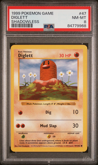 Base Set Shadowless  047/102 PSA8 #84779968 Diglett  - Unlimited - Common