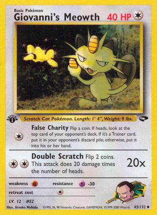 Gym Challenge  043/132 Giovanni's Meowth (43)  - 1st Edition - Uncommon