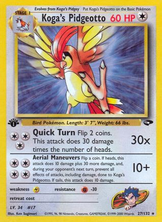 Gym Challenge  027/132 Koga's Pidgeotto  - 1st Edition - Rare