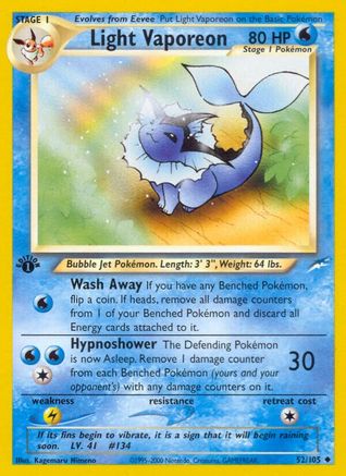 Neo Destiny  052/105 Light Vaporeon  - 1st Edition - Uncommon