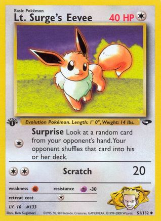Gym Challenge  051/132 Lt. Surge's Eevee  - 1st Edition - Uncommon