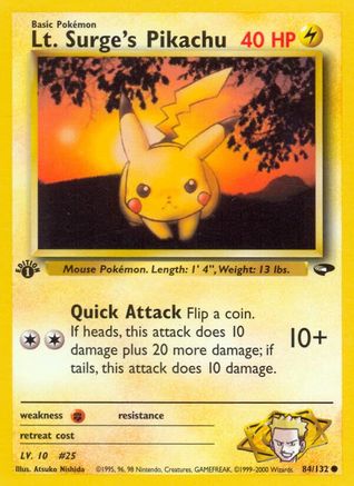 Gym Challenge  084/132 Lt. Surge's Pikachu  - 1st Edition - Common