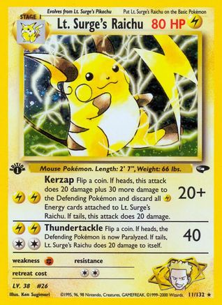 Gym Challenge  011/132 Lt. Surge's Raichu  - Unlimited Holofoil - Holo Rare