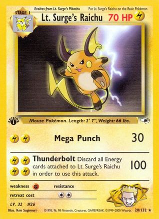 Gym Heroes  028/132 Lt. Surge's Raichu  - Unlimited - Rare