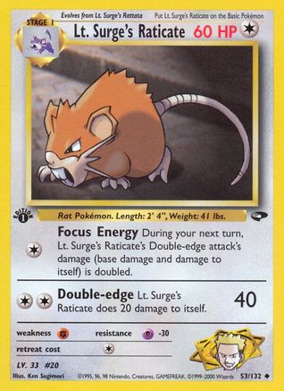 Gym Challenge  053/132 Lt. Surge's Raticate  - 1st Edition - Uncommon