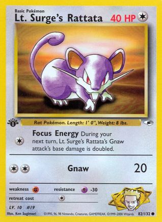 Gym Heroes  082/132 Lt. Surge's Rattata  - 1st Edition - Common