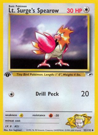 Gym Heroes  052/132 Lt. Surge's Spearow (52)  - Unlimited - Uncommon