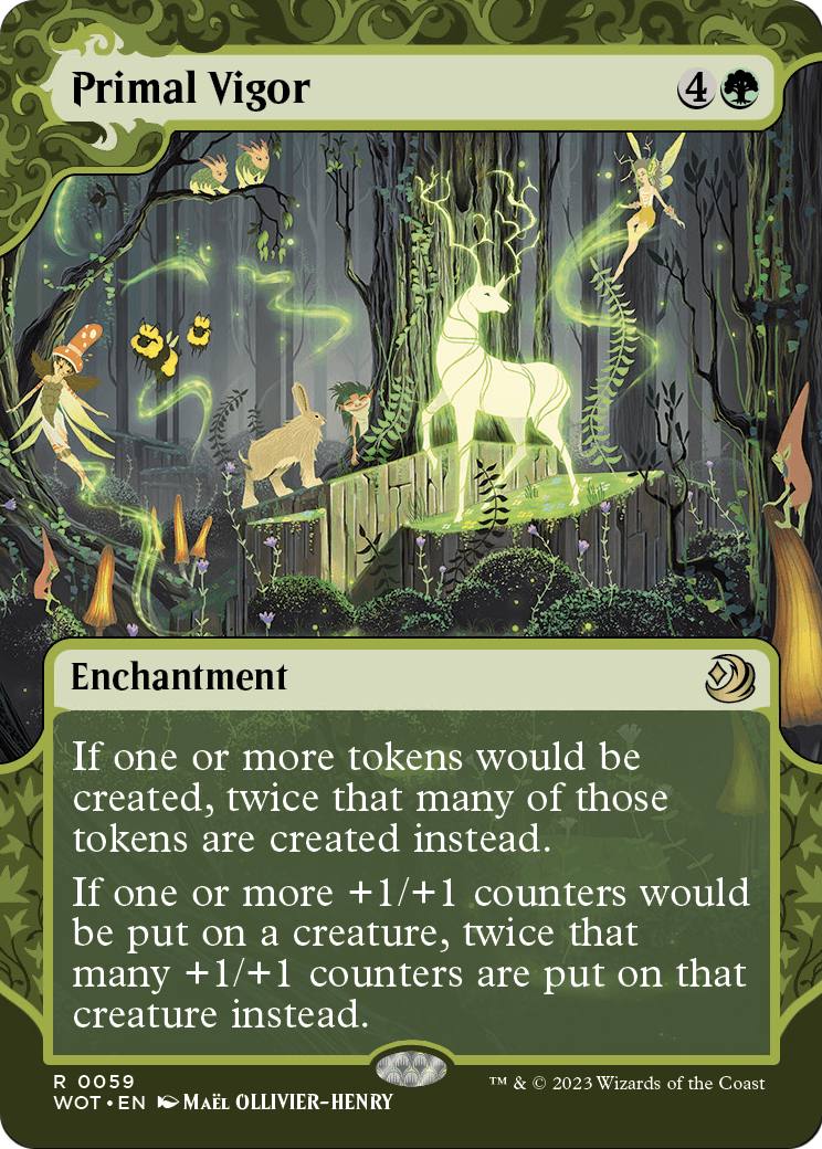 Wilds of Eldraine: Enchanting Tales - (WOT-059) - Primal Vigor: (Showcase) (Borderless) Foil