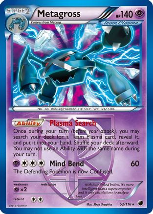 Plasma Freeze  052 Metagross (Team Plasma)  - Reverse Holofoil - Holo Rare