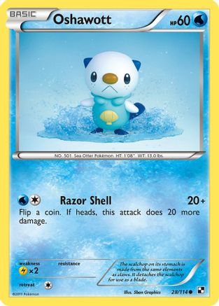 Black and White  028/114 Oshawott (28)  - Reverse Holofoil - Common