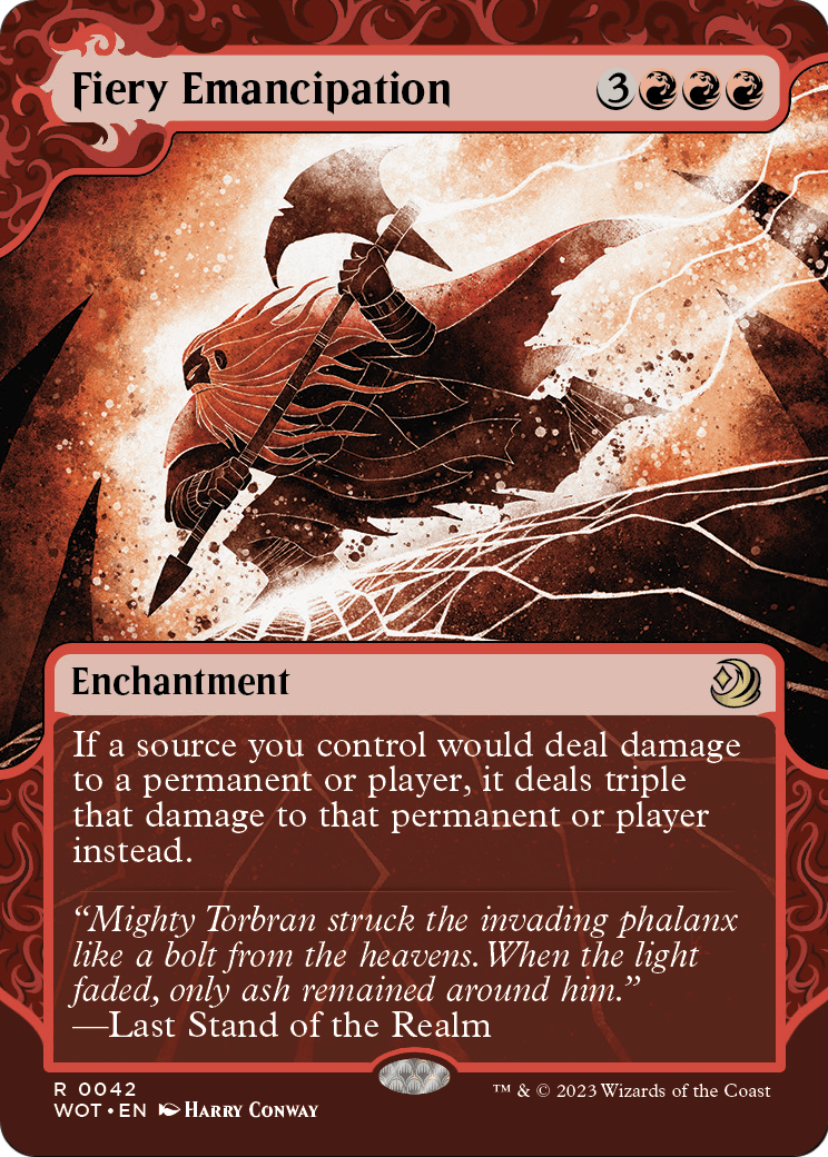 Wilds of Eldraine: Enchanting Tales - (WOT-042) - Fiery Emancipation: (Showcase) (Borderless) Foil