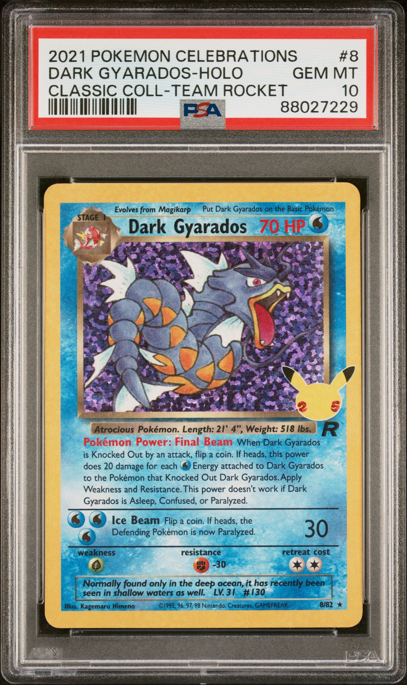Celebrations Classic Collection  008/82 PSA10 #88027229 Dark Gyarados  - Holofoil - Classic Collection