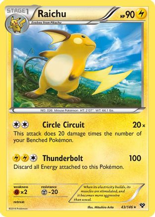 XY Base Set  043 Raichu  - Reverse Holofoil - Holo Rare