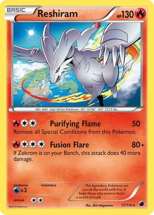 Plasma Freeze  017/116 Reshiram  - Reverse Holofoil - Holo Rare