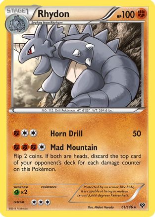 XY Base Set  061 Rhydon  - Reverse Holofoil - Rare