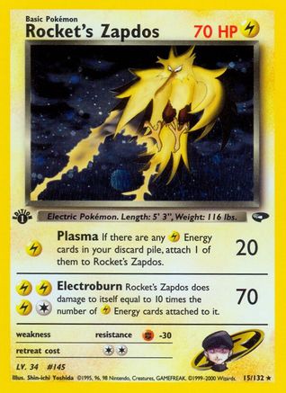 Gym Challenge  015/132 Rocket's Zapdos  - 1st Edition Holofoil - Holo Rare