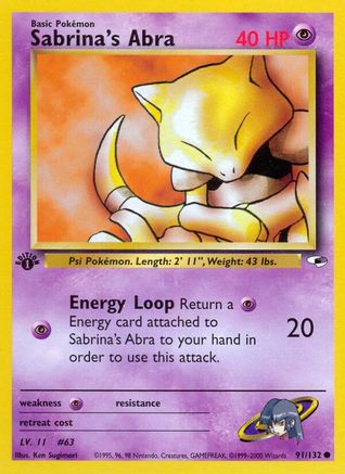Gym Heroes  091/132 Sabrina's Abra  - Unlimited - Common