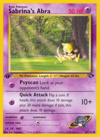 Gym Challenge  094/132 Sabrina's Abra (94)  - 1st Edition - Common