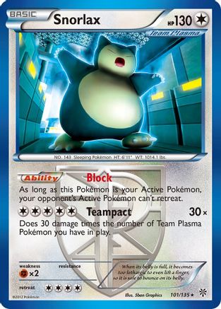 Plasma Storm  101/135 Snorlax (Team Plasma)  - Rare