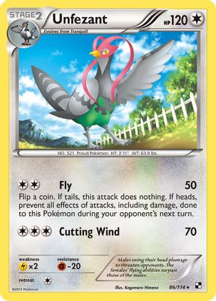 Black and White  086 Unfezant  - Reverse Holofoil - Rare