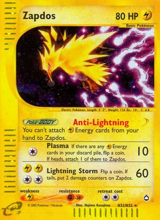 Aquapolis  H32 Zapdos (H32)  - Holofoil - Holo Rare