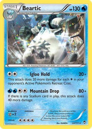 XY  Furious Fists  022 Beartic  - Reverse Holofoil - Rare