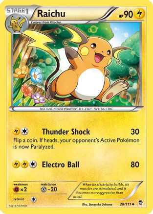 XY  Furious Fists  028/111 Raichu  - Reverse Holofoil - Uncommon