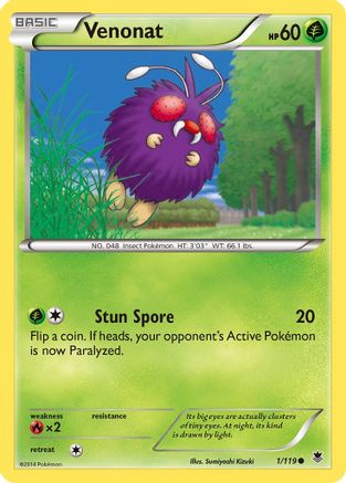 XY  Phantom Forces  001 Venonat  - Reverse Holofoil - Common