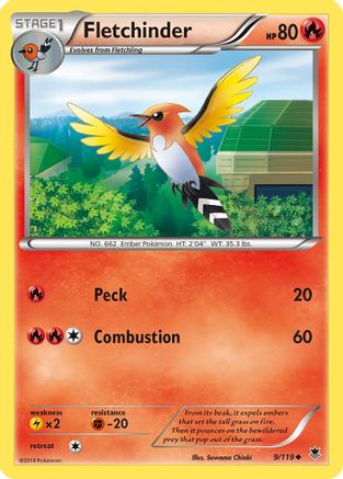 XY  Phantom Forces  009 Fletchinder  - Reverse Holofoil - Uncommon