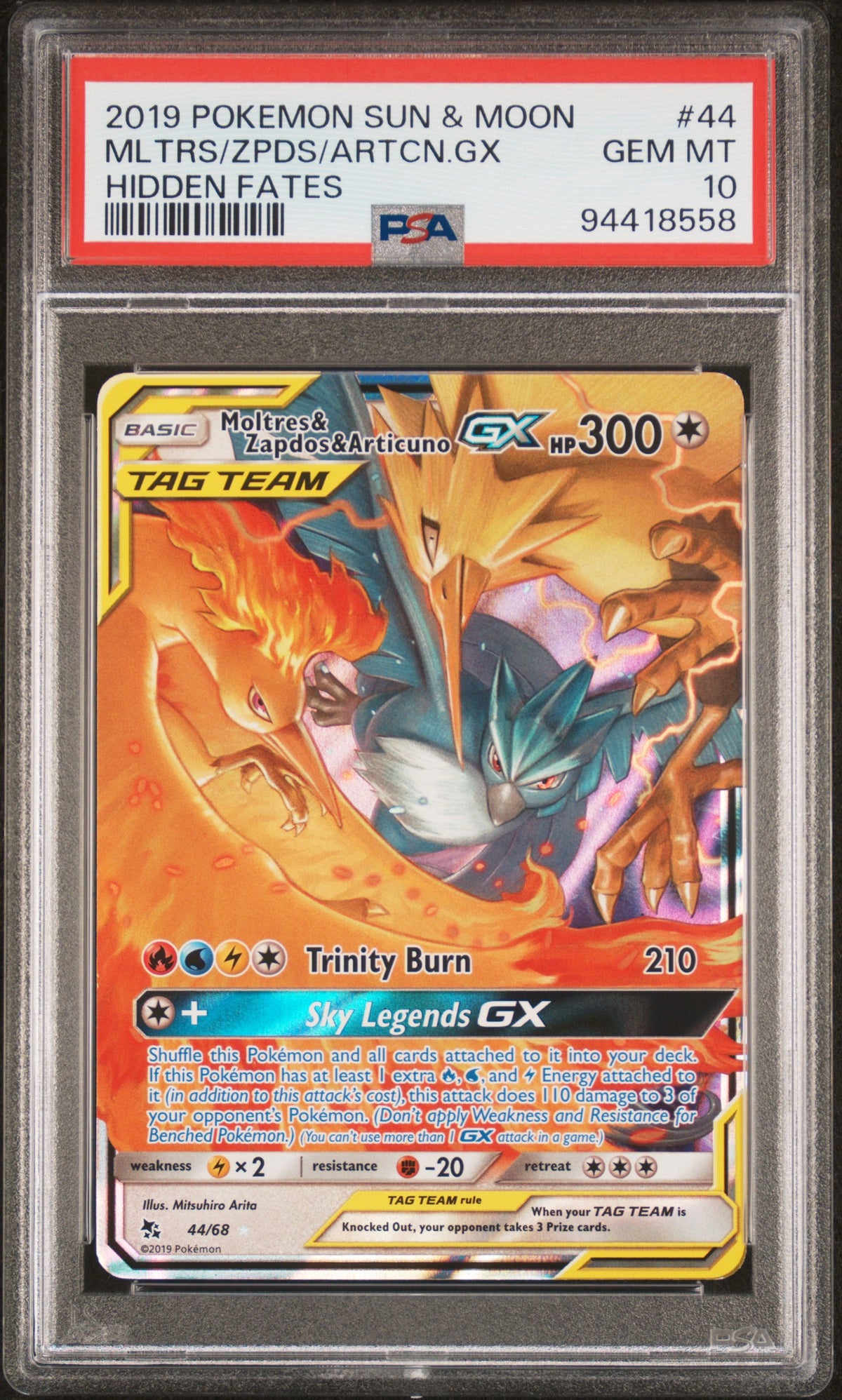 Hidden Fates  044/68 PSA10 #94418558 Moltres & Zapdos & Articuno GX  - Holofoil - Ultra Rare
